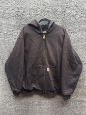 Vintage 90s Carhartt Thermal Lined Full Zip Hooded Jacket Black Mens Size XL/XXL