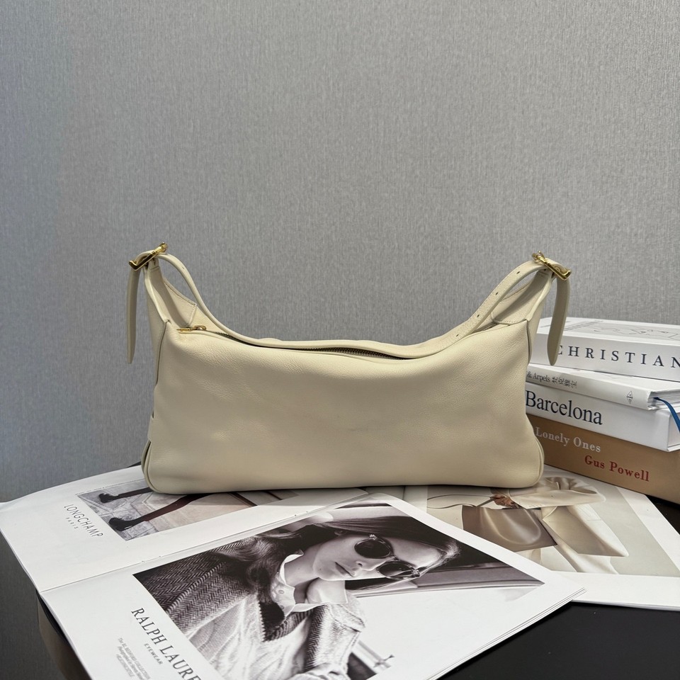 Authentic Celine Romy Medium Cream White Grain Leather Shoulder Hobo Bag