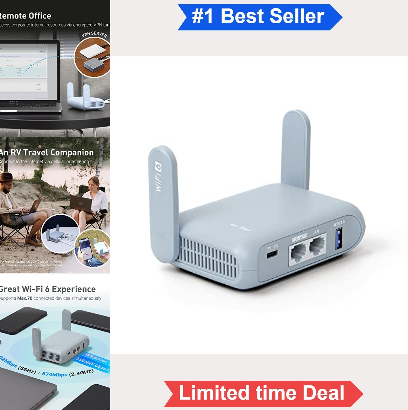 WiFi 6 Travel Router Dual Band 3000Mbps 2.5G WAN Port VPN OpenWrt WPA3 USB 3.0