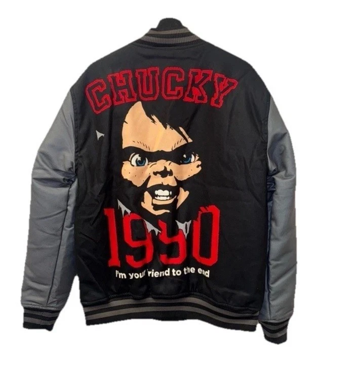Good Guys Wool Varsity Jacket Chucky Killer Doll Graphic with Slasher Vibes
