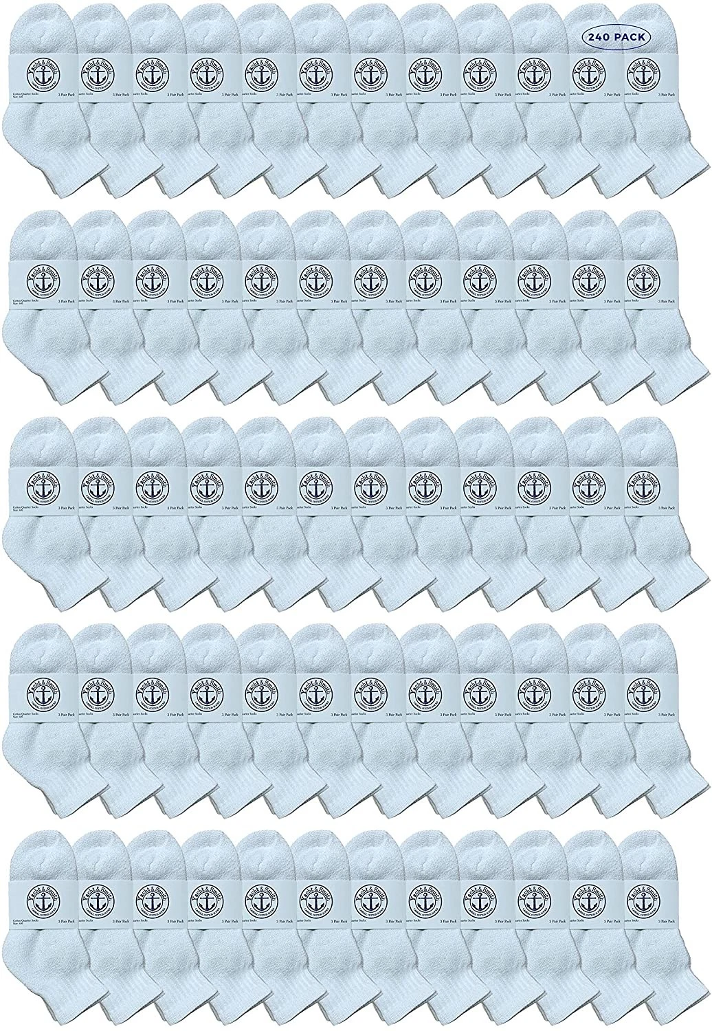 240 Units of Kids Cotton Quarter Ankle Socks In White Size 4-6 - Boys Ankle Sock