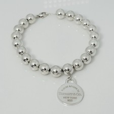 9" large Return to Tiffany Round Circle Tag Bead Charm Bracelet