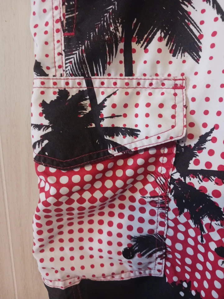 Joe Boxer Swim Trunks Men Sz L 10" Inseam  Black White Red Palm Trees Mesh Lined - Image 4 of 4