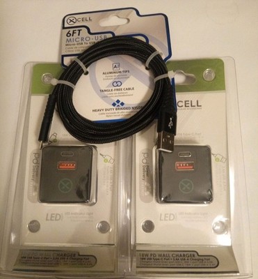 2 Xcell Cellular Accessories 18W Wall Charger LED & Xcell 6ft MicroUSB-A Charger
