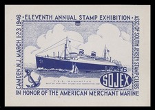 1946 SOJEX STAMP SHOW LABEL - T.S.S. MANHATTAN, AMERICAN MERCHANT MARINE