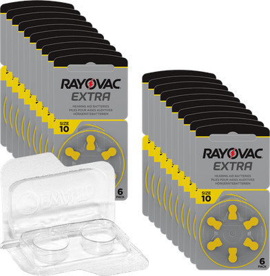120 Rayovac Extra Advanced Hörgerätebatterien PR70 gelb 10  + Box für 2 Zellen