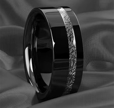 Mens High Quality Black Tungsten Merteorite I...