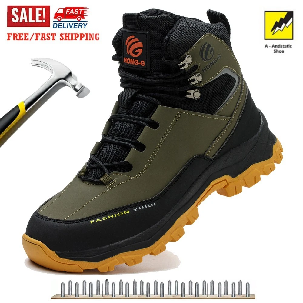 Men's Safety Shoes Steel Toe Shoes Slip Resistant Anti-Puncture Work Sneakers