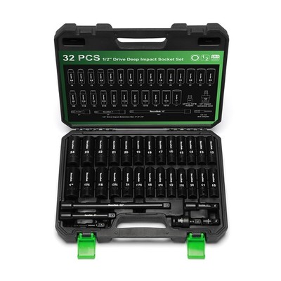 TecoTek 1/2'' Drive Deep 12-Point Impact Socket Set, 32-Piece SAE... 