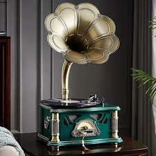 Vintage Gramophone with Bluetooth Output Vintage Record Dark Green Retro Style