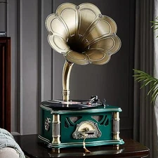 Vintage Gramophone with Bluetooth Output Vintage Record Dark Green Retro Style