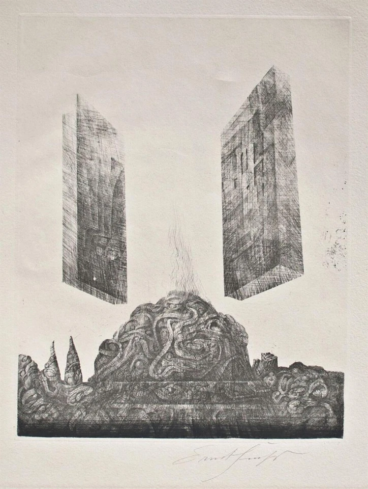 Ernst Fuchs Tore von Gaza Phantastischer Realismus signiert Radierung 1962 74/90 - Bild 3 von 4