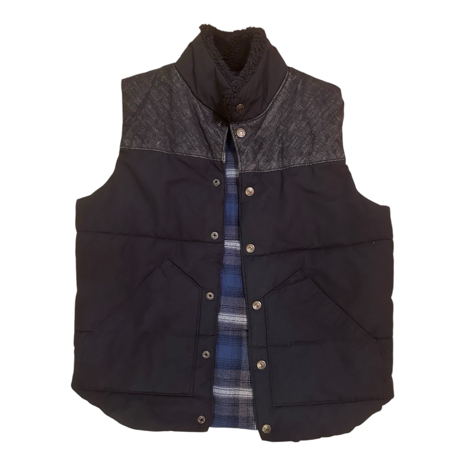 Pendleton x GAP Puffer Style Button Vest Denim Pl… - image 1