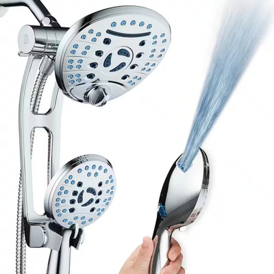 80-Spray Patterns 2.5 GPM 7 In. Wall Mount Dual Shower Heads and Handheld Shower