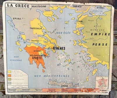 VTG French History Map Poster Rossignol No 1 2 Ancient Greece Sparte Athènes 196