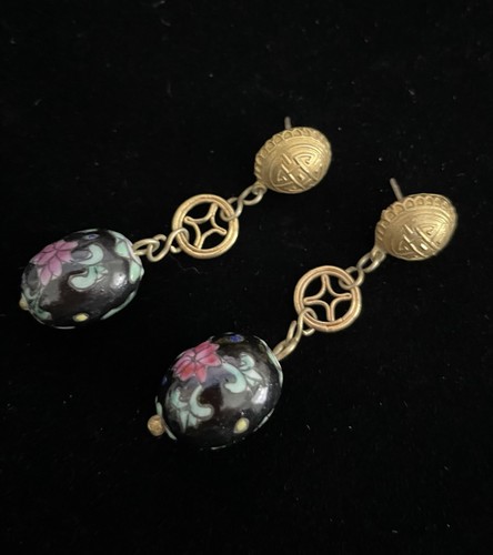 Vintage Chinese Export ENAMELED Vermeil Earrings PIERCED