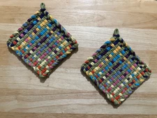 Handmade 2 Beautiful Multicolor Cotton Woven Potholders Trivets 9 Colors Gift