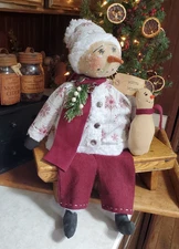 Primitive Christmas Snowman  doll, farmhouse snowman, winter Snowman  doll, 