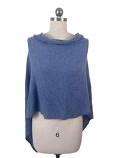 Alashan Cashmere Poncho Wrap Womens NWT Blue Cowl Neck Boho Luxury Cozy Wear
