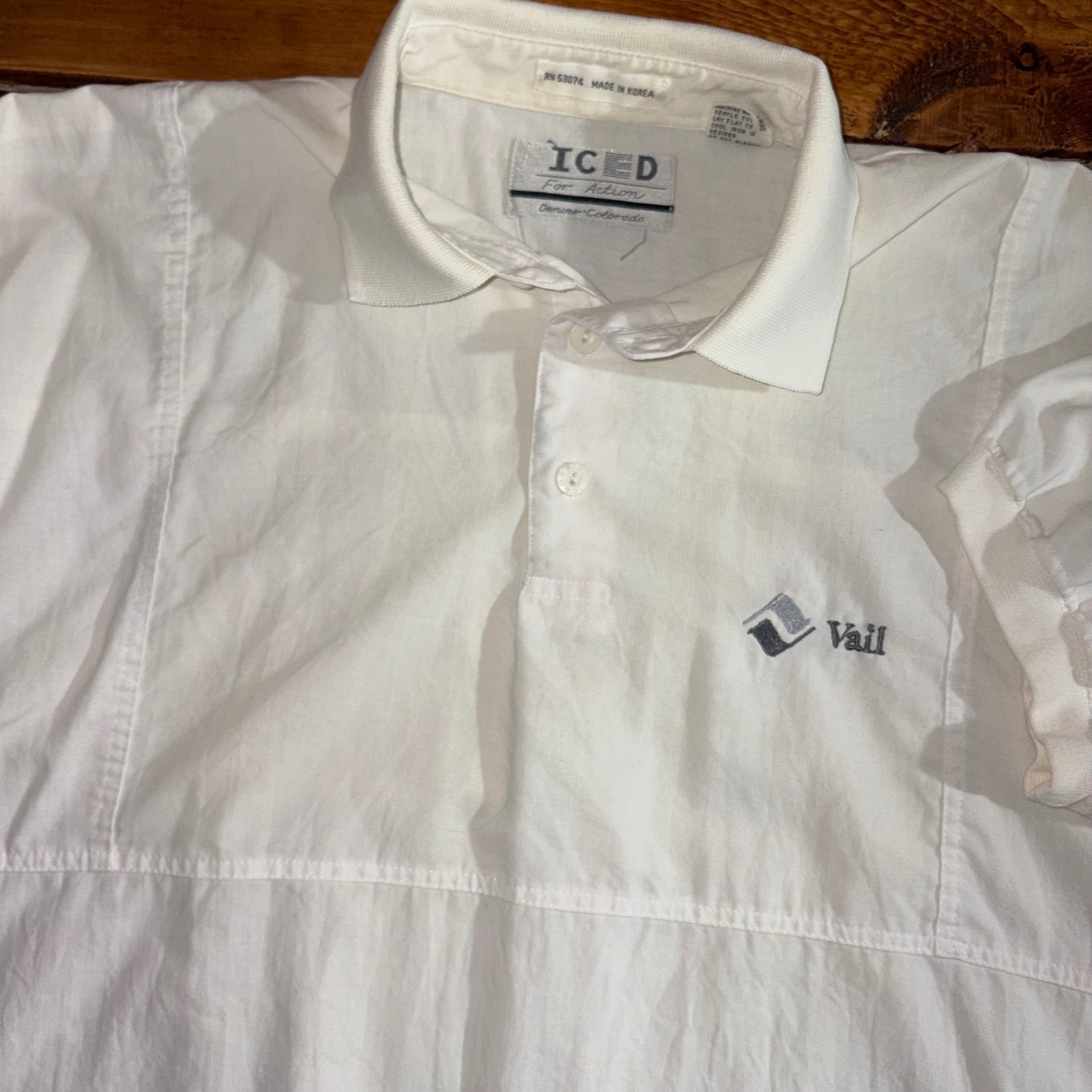 Vintage Vail Colorado Polo Shirt Men Small ICED For Action White Banded Hem READ