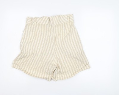 Glassons Damen beige gestreifte Paperbag Shorts Größe 10