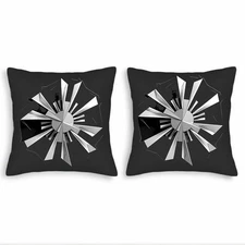 Set of 2 Decorative Throw Pillow Covers 18x18in - Silver Geometric Design 