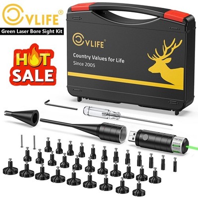 USB Rechargeable Green Laser Bore Sight Kit32 Adapters fit 0.17 to 12GA Calibers