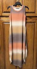 Zenana Ombré Sunset Maxi Dress w/Pockets Sz S Curved Side Slits Silky Soft Beach