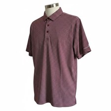 Mens Golf Polo Shirt NWT Red Geometric S, Breathable Anti Wrinkle, UPF Athletic