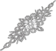 Silver Glass Rhinestone Applique Patch 9.5X3.5Inch Crystal Rhinestone Applique I