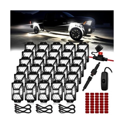 40 Pods Pure White LED Rock Lights Kit with Switch Wiring Harness,6500K 1080 ...