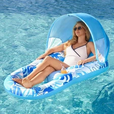 SLOOSH Inflatable Pool Lake Float Lounger Adult Raft Lounge w/ Removable Canopy