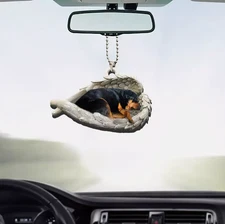 Rottweiler Dog Sleeping Angel Car Ornament, Rottweiler Dog Angel Wings Ornament