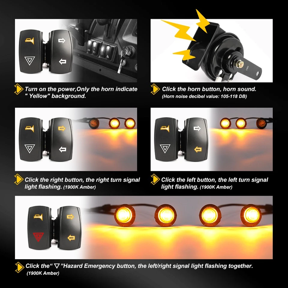 For CFMOTO Uforce 1000 XL 800 600 UTV LED Turn Signals + Horn Rocker Switch Kit - Image 2 of 4
