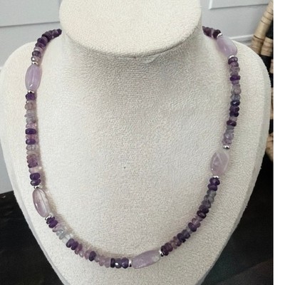 Second Bloom Studio Artisan Made Amethyst Fluorite Necklace 17.5'' Purple