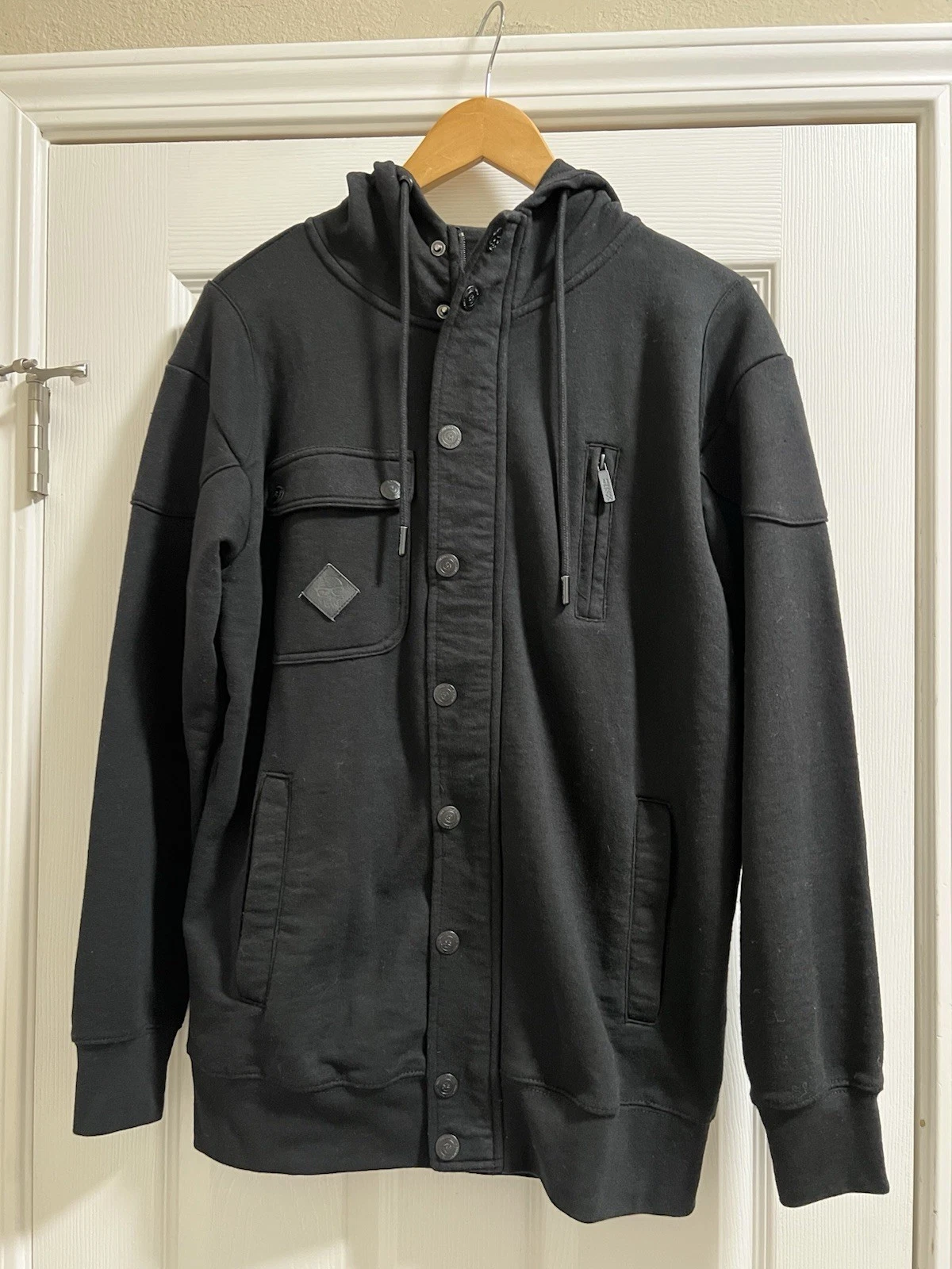 JINX Men’s Small Black Hooded Jacket Skull Utility Military Gamer Hoodie image 1
