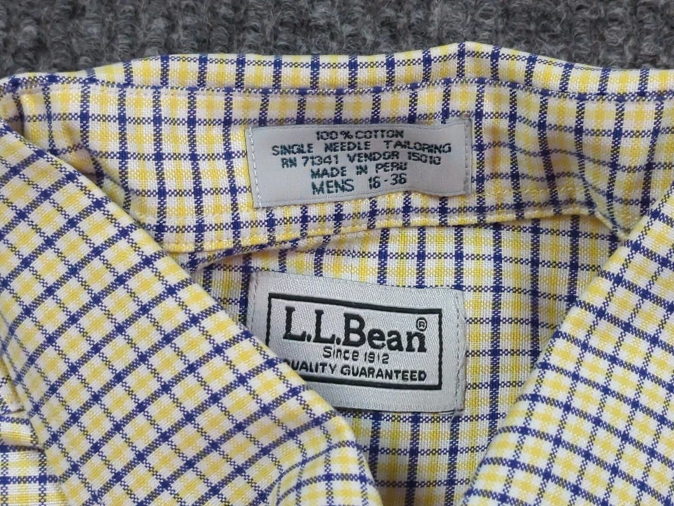 Camisa LL Bean Para Hombres 16-36 Amarillo Azul Cuadros Algodón Manga Larga De Colección Negocios  Foto 3 de 4