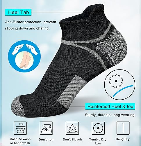 Men's Athletic Cushioned Ankle Socks Comfort Wicking 9-12 Mix of Colors 5 Pairs - Picture 3 of 8