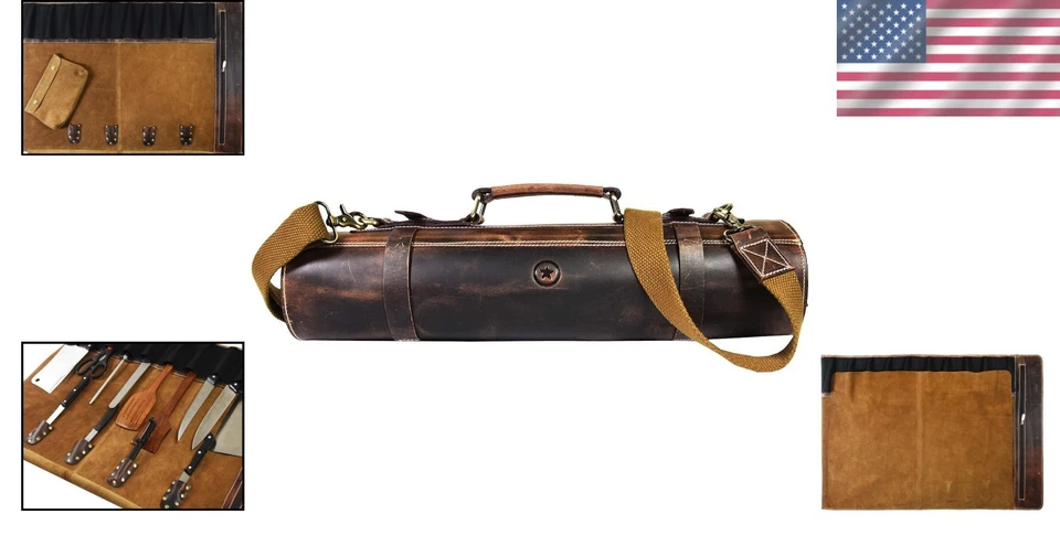 Estojo de faca de couro Professional Chef’s com 10 bolsos expansíveis e bolsa com zíper - Imagem 2 de 4