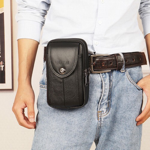 Leather Belt Bag Men's Shoulder Crossbody Waist Holster Pack Case Phone Pouches - Picture 4 of 13