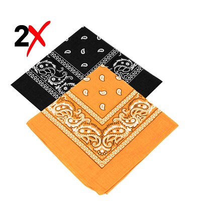 2 Pack Bandana 100% Cotton Paisley Print Double-Sided Scarf Head Neck Face Mask