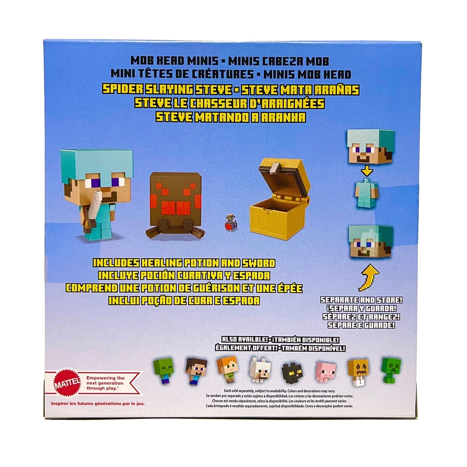 Minecraft Mob Head Minis - Spider Slayer Steve Pack de 2 figuras de acción Foto 2 de 2
