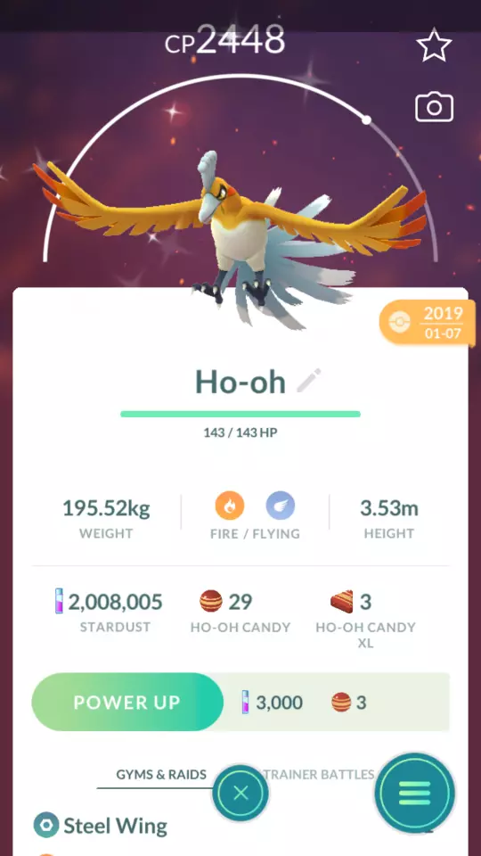 Ho-Oh Pokemon Trade Go LV20 Pokémon Stardust PVP Ultra League Read  Description