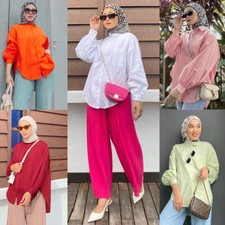 Fashion Women Blouse Casual Soild Plain Tops Turkey Islamic Loose Shirts Muslim