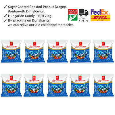 Sugar Coated Roasted Peanut Dragee - Dunakavics- Hungarian Retro Candy 10x70g