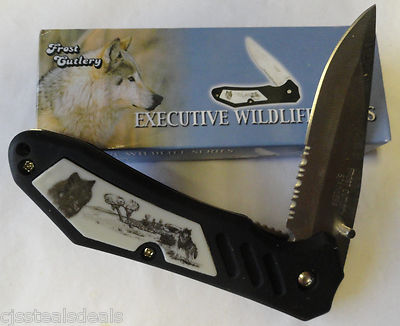 Executive Wildlife Series ''Wolf'' Pocket Knife Scrimshaw