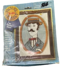 Bucilla Gentleman Portrait Art 2002 Stitchery Kit Silk Screen Linen Fabric NOS