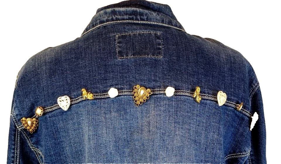 Chaqueta vaquera vintage para mujer talla 1X elástica adornada encanto botones camionero Foto 2 de 4