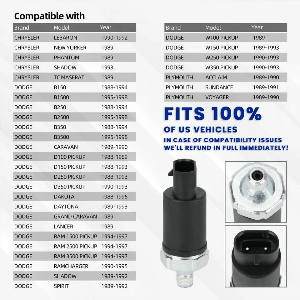 Sensor de presión de aceite del motor para Chrysler Lebaron 1989 1990-1992 2,2 L 2,5 L 1S6710 Foto 3 de 4
