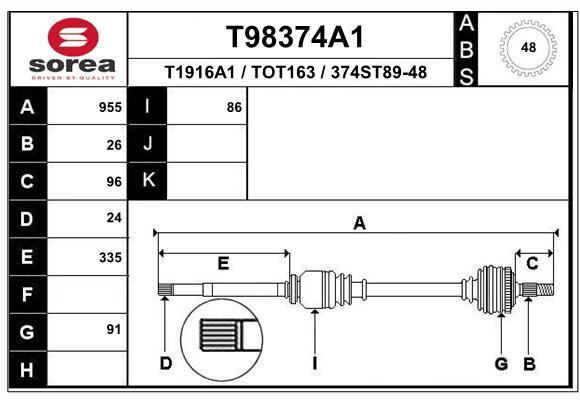 Cardan haute résistance Toyota Avensis et Break 2.0 D-4D